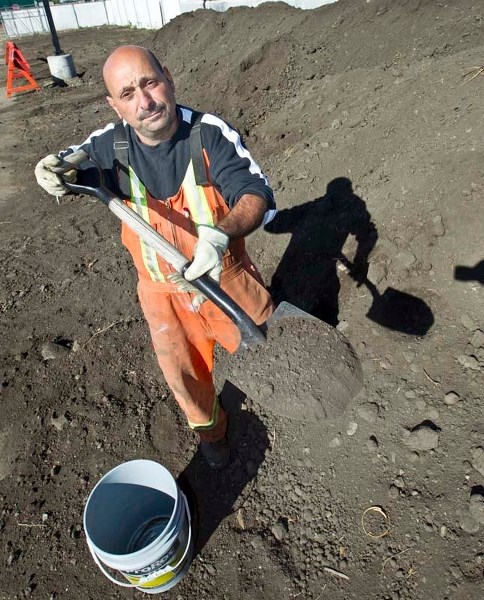 GOOD DIRT – Public works employee Santo Roppo shows the compost that&#8217;s now available at the recycle yard in Campbell Business Park.