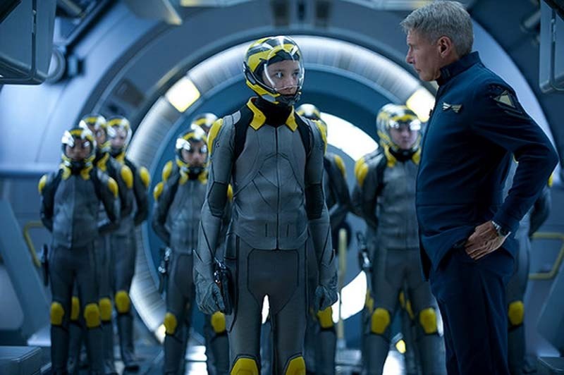 IS WAR A GAME? – Asa Butterfield and Harrison Ford star in in a scene from Ender&#8217;s Game.