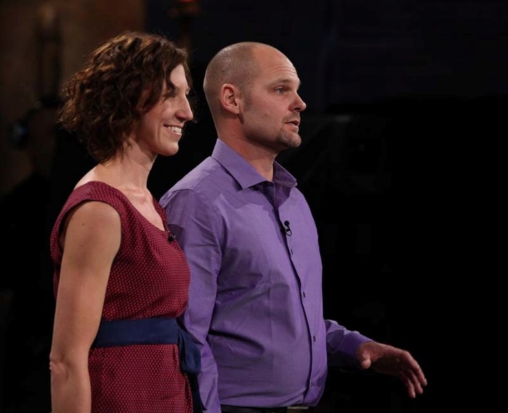 MAKING THEIR CASE – Michelle and Eric Whitehead of St. Albert pitch their wild mushroom business on CBC&#8217;s Dragon&#8217;s Den on Wednesday.