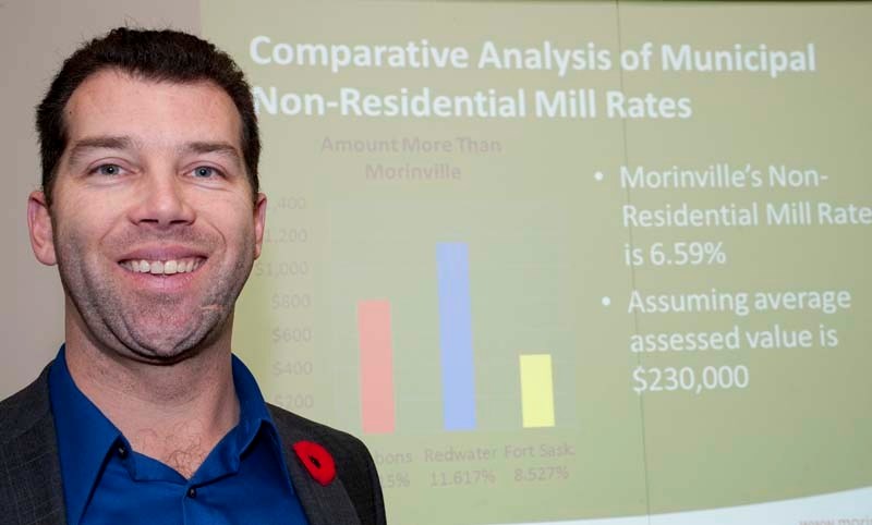 TOWN&#8217;S SECRET WEAPON — Morinville&#8217;s new economic development co-ordinator Schaun Goodeve introduced himself to the Morinville Chamber of Commerce last week.