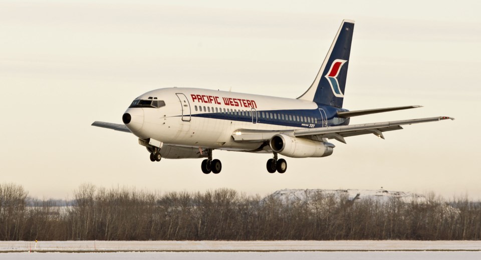 FINAL APPROACH &#8211; A 737 that until recently was stored at Edmonton&#8217;s City Centre Airport lands at Villeneuve Airport Friday after a 12-minute flight. The jet will