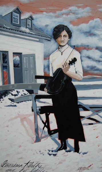FAMILY ALBUM – Grandma Kluthe and Her Fiddle is one of the works that will be on display at artist Cathy Kluthe&#8217;s new show.