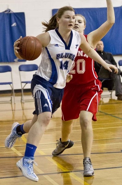 BLUES TOPPLE LORDS &#8211; Julie Fagan of the Paul Kane Blues controls the ball against the Strathcona Lords in Wednesday&#8217;s metro Edmonton division one contest at Paul