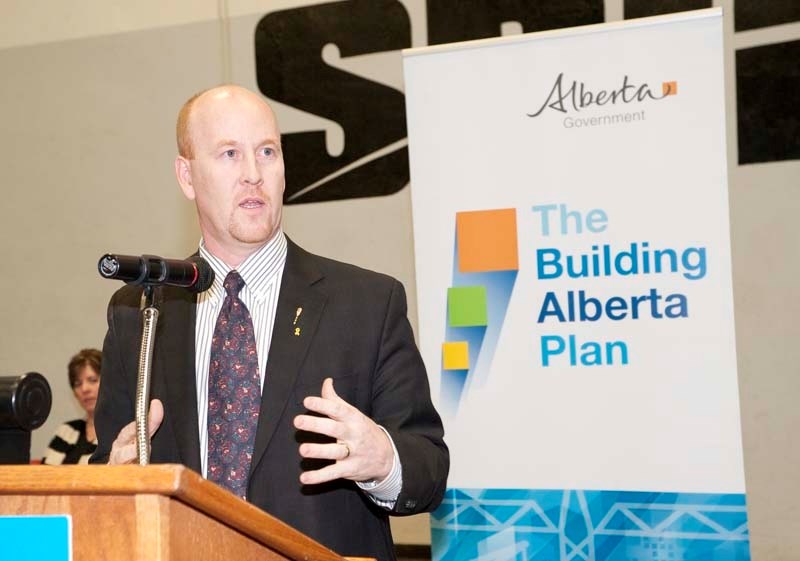 SCHOOL ANNOUNCEMENT – Alberta Education Minister Jeff Johnson tells students at Sturgeon Composite High in Namao Friday that their school is getting $35 million for a