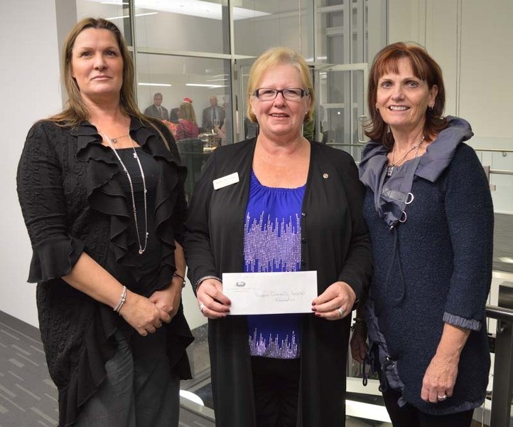 WELCOME CHEQUE – Sturgeon Community Hospital Foundation director Katrina Black (left) and Robin Ferguson of the Sturgeon Community Hospital (right) accept a donation from