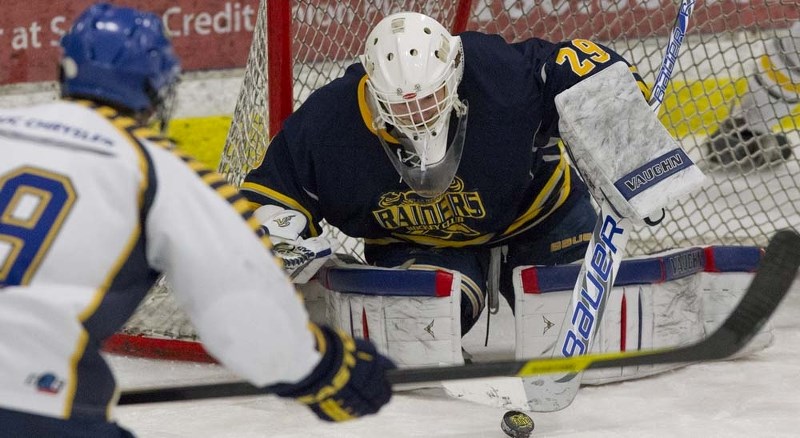 CARETAKER OF THE CORD COTTAGE &#8211; Pat Dea of the St. Albert Raiders stopped 21 shots in Friday&#8217;s 3-0 victory against the Leduc Oil Kings in the midget AAA playoff
