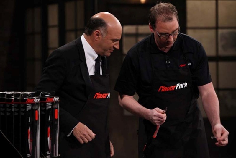 TASTE TEST – Flavor Fork entrepreneur Troy Biever demonstrates his product to Kevin O&#8217;Leary on Dragons&#8217; Den.