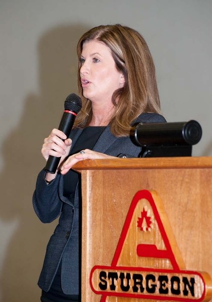 AMBROSE ON BULLYING – Federal Health Minister Rona Ambrose speaks to Sturgeon Composite students about cyberbullying and new federal legislation that can mean jail time for