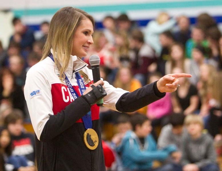 HOMETOWN HERO &#8211; Two-time Olympic gold medallist Meaghan Mikkelson spoke to students at Thursday&#8217;s assembly at Richard S. Fowler School. It was the first