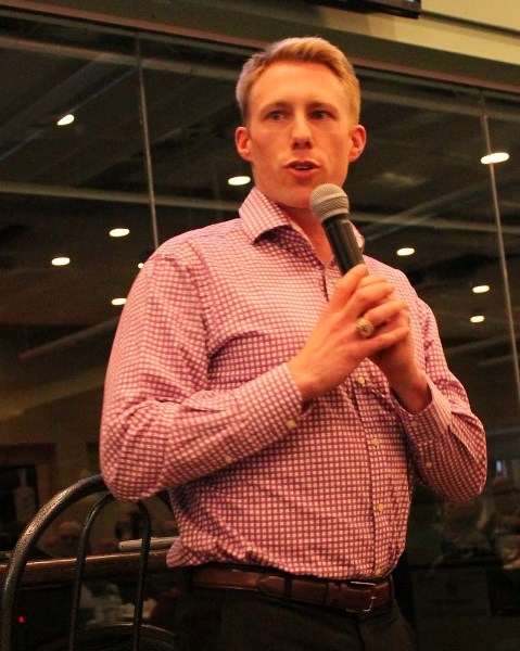KENNEDY DELIVERS &#8211; Olympic gold medallist Marc Kennedy was the guest speaker at the Canadian Open Stick Curling Championship on Tuesday night at the St. Albert Curling