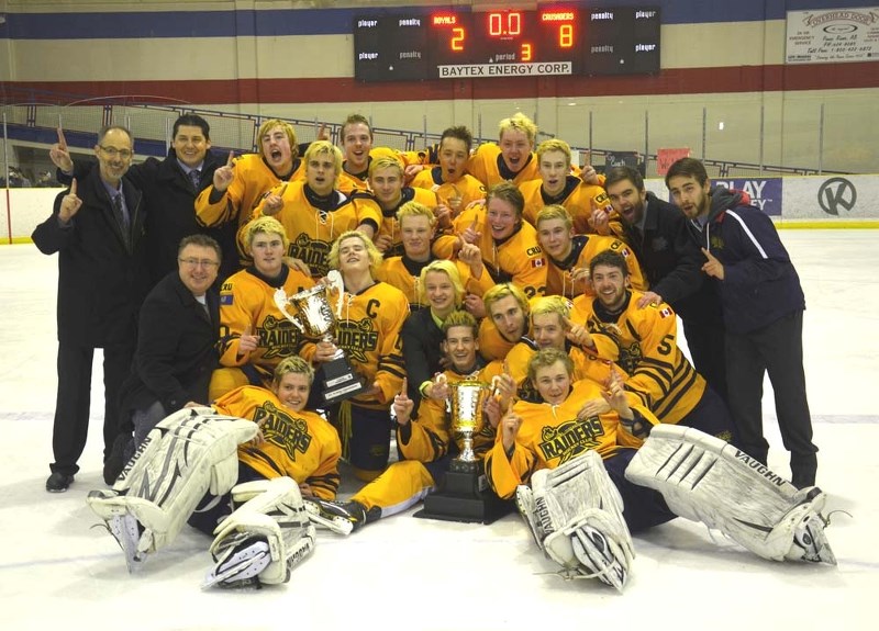 CRUSADERS RULE &#8211; The St. Albert Crusaders are the 2014 Northern Alberta Midget AA Hockey League champions after defeating the Peace River Royals 8-2 in the fifth and