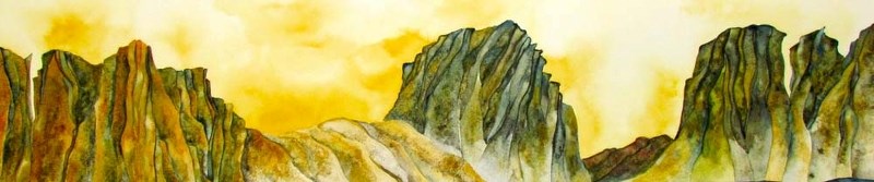 A watercolour entitled Mountain Morning by artist Rhonda Vickers.
