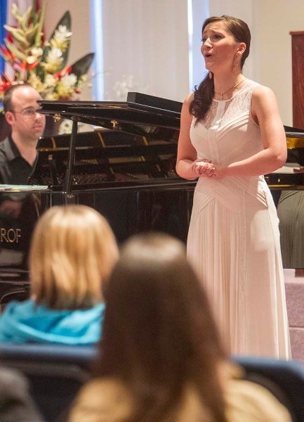 WINNING SINGER – Vocalist Bailee Melnyk performs at the Salvation Army Church on Monday night during the annual Rotary Music Festival&#8217;s Lyle Moore Scholarship showcase. 