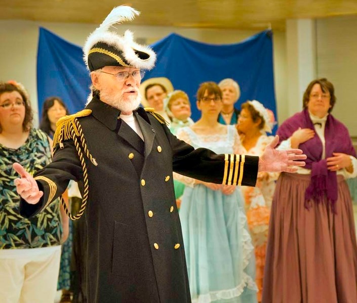 FIRST LORD – St. Albert Singers are in rehearsal for Gilbert and Sullivan&#8217;s H.M.S. Pinafore. Eric Mierau (in costume)