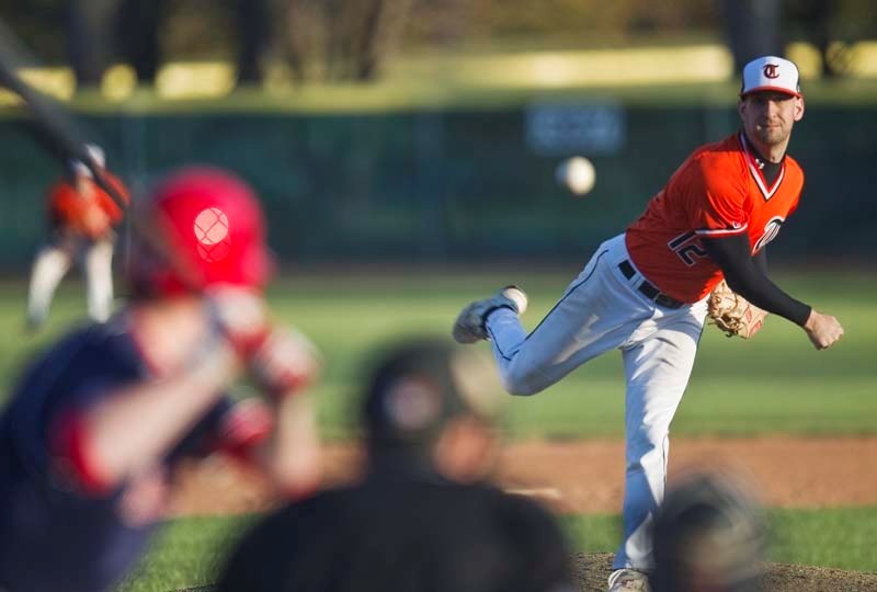 HERE&#8217;S THE PITCH &#8211; Craig Tomas started on the mound for the St. Albert Tigers against the Red Deer Riggers in the opening game of the Sunburst Baseball League