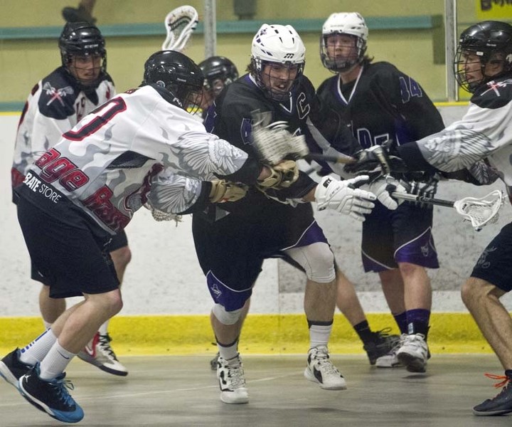 ATTACKING &#8211; St. Albert Crude captain Erik Turner charges through the Red Deer Rampage in Sunday&#8217;s junior B Tier I game at Akinsdale Arena. Turner
