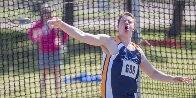 FLYING SAUCER &#8211; Jakob Brinkhof of the St. Albert Mustangs Track and Field Club releases the discus during last month&#8217;s St. Albert Challenge at Fowler Athletic