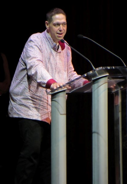 INCREDIBLE HONOUR – St. Albert&#8217;s senior cultural services marketing co-ordinator Troy Funk accepts the Margaret Mooney Award for Outstanding Achievement in Arts