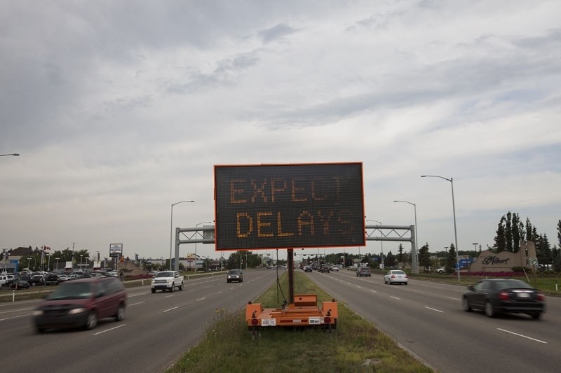 EXPECT DELAYS – Crews have been working on upgrades to the centre median located on St. Albert Trail since July. Construction impacts the trail between the Superstore