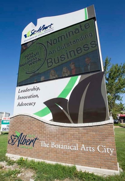 ELECTRONIC SIGNS &#8211; One of two large electronic signs owned by the City are located at both the north and south entrances to St. Albert. There is debate about whether or 