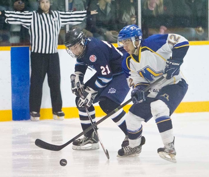 BACK IN BUSINESS &#8211; Thomas Rotundo of St. Albert Merchants was one of nine players to score in the 9-3 rout of the Morinville Jets during the opening weekend in the