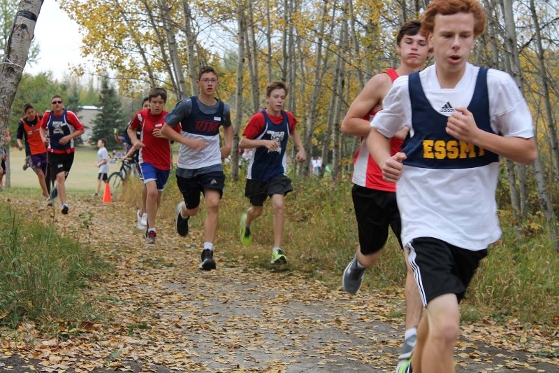 TRAIL BLAZERS &#8211; Runners in the senior boys&#8217; division hit their stride at the St. Albert Physical Education Council district junior high cross-country