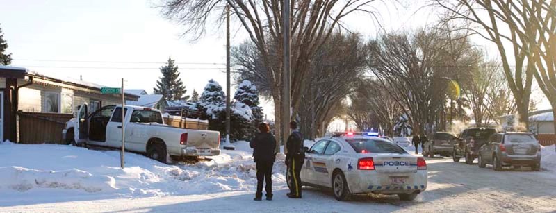 A stolen pickup truck rammed into the fence of a house on the corner of Grosvenor Boulevard and Gordon Crescent on Dec. 4 after a high speed car chase. Cole Symons and his