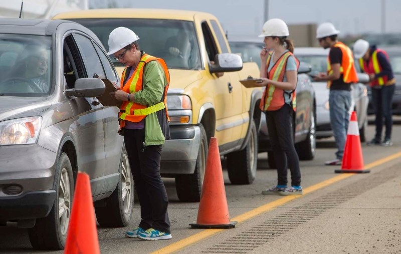– Data collectors talk with motorists along St. Albert Trail