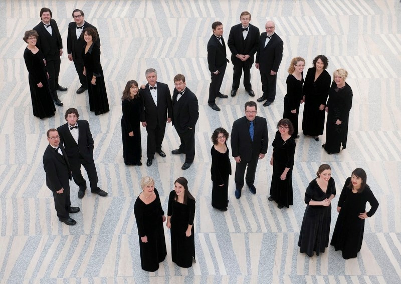 The elegantly attired Pro Coro Chamber Choir launches its season on Sunday at the All Saints Anglican Cathedral with Garden of Bells. Composer Michael Zaugg wears a blue tie.