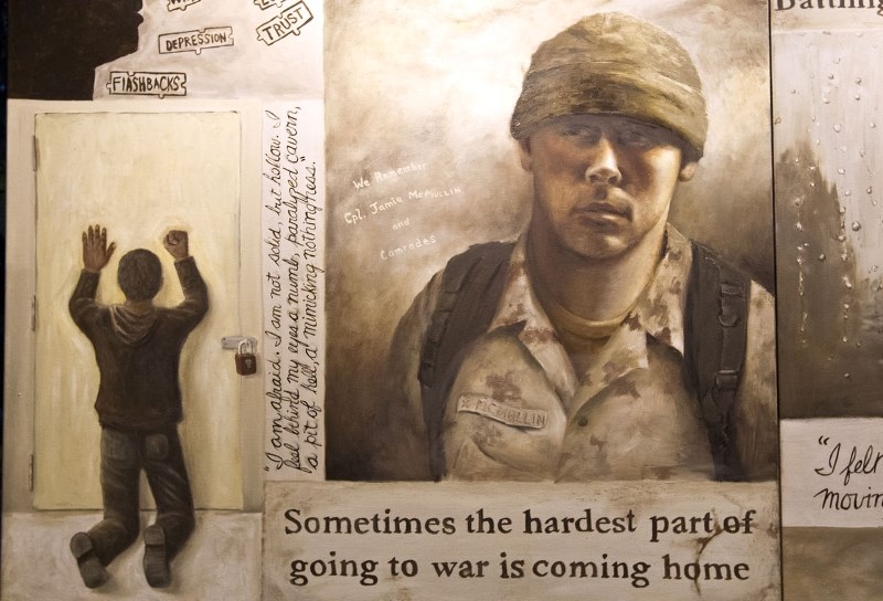 PTSD – This painting is dedicated to those whose despair was so great they saw suicide as their only option and also for thoes with PTSD. Each section of the two-panel