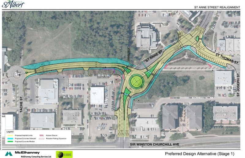 The planned first phase of the St. Anne Street realignment.