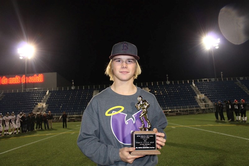 MVP – Keaton Zaychkowsky of the Paul Kane Blues is the Grant Yuzyk Trophy recipient as the most valuable player in pool B in metro Edmonton high school junior football.