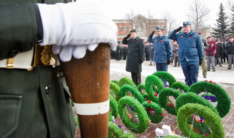 ON GUARD – Cadets stand guard at St. Albert cenotaph as wreath&#8217;s are layed to honour those who have fallen.