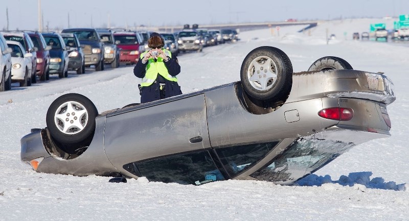 SLICK STREETS – St. Albert and Morinville RCMP responded to about 20 collisions last weekend after snow turned most streets to ice. Most were not as severe as this Feb. 6