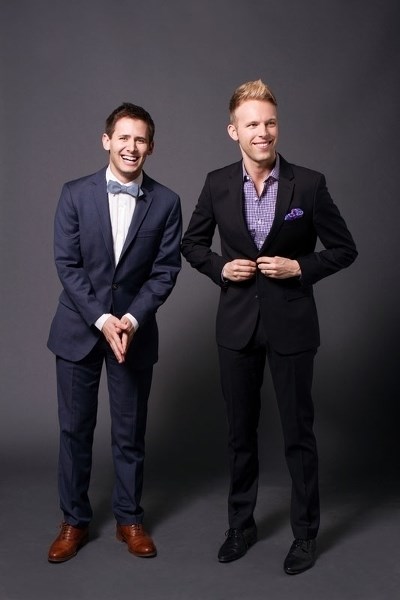 Composing duo Benj Pasek and Justin Paul are suited up to perform at the Arden Theatre on Friday