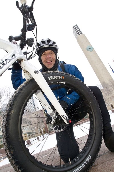 Mark Fraser rides at fat bike from St. Albert City Hall to Edmonton City Hall.