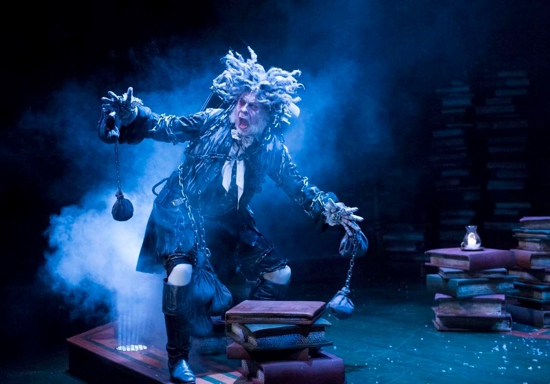 Former St. Albert actor John Kirkpatrick dons a frightening wig and makeup to reprise his role as the doomed spirit of Jacob Marley in A Christmas Carol now playing at the