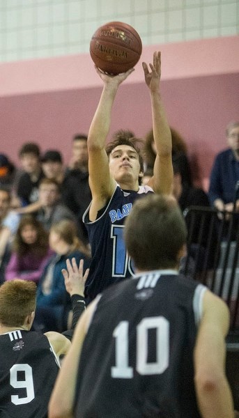 TOP GUN – Quinn Peterson pulled the trigger for four three-pointers and a team-high 15 points as the Paul Kane Blues beat the Jasper Place Rebels 58-55 for seventh place at