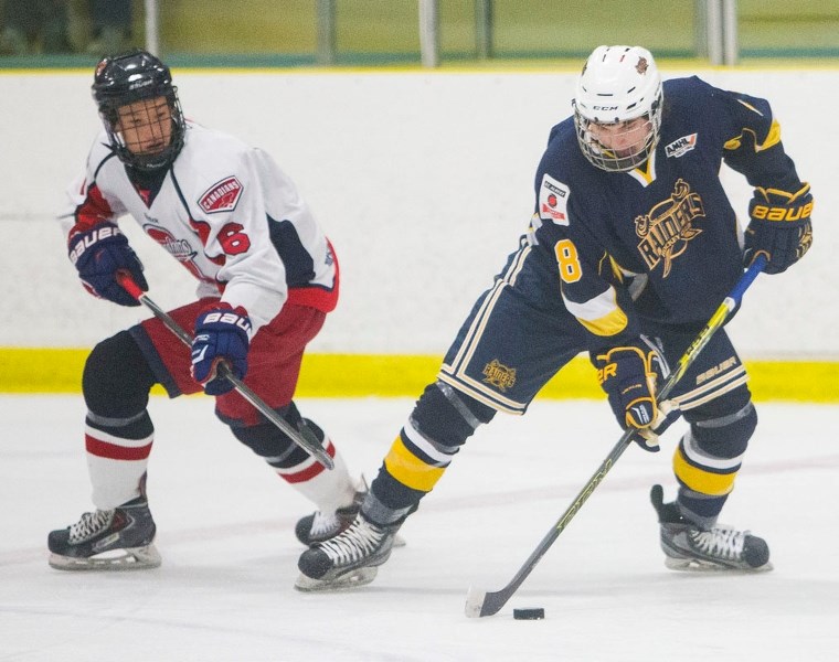 RAIDERS IN CONTROL – Cam Lockard plays the puck for the red-hot St. Albert Raiders