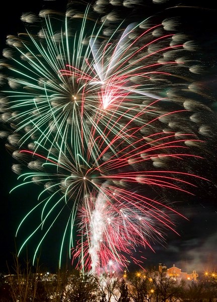 HAPPY NEW YEAR – A shot of the 2011 New Year&#8217;s Eve fireworks show at Mission Hill by Thunder F/X. Spectacular displays such as this rely on complex chemistry and
