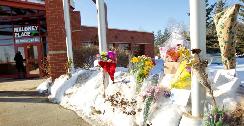 Flowers placed outside the RCMP station in St Albert in support of the injured officers.