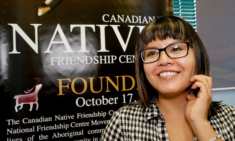 FRIENDS AGAINST ADDICTIONS – Edmonton resident and aboriginal woman Courtney Aubichon speaks at the new Poundmaker&#8217;s Treatment Centre&#8217;s outpatient office in