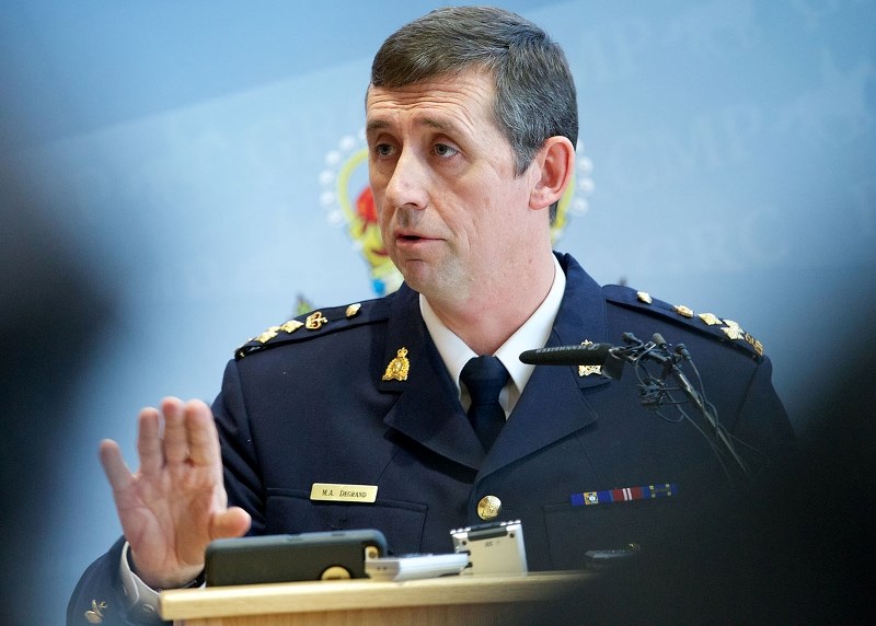 RCMP Criminal Operations Officer Marlin Degrand speaks at the press conference held Saturday following the shooting of two St. Albert RCMP members.