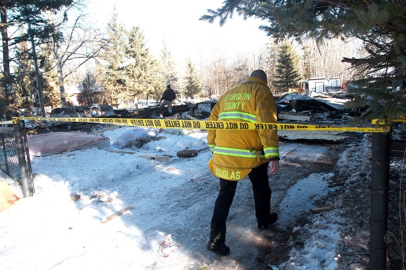 LEVELLED – An explosion and fire destroyed a mobile home near Sandy Beach around 7:30 a.m. Thursday. The suspected cause is a propane tank leak.