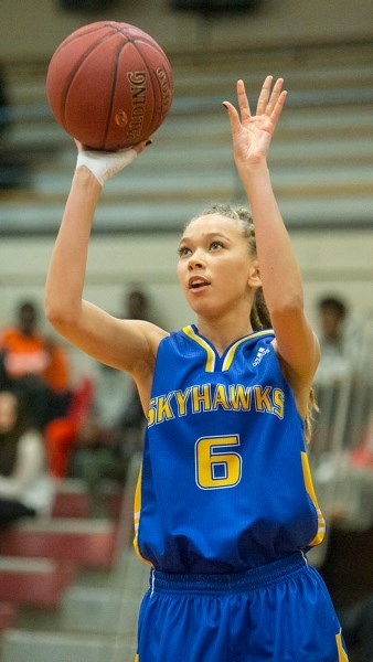SHOOTING TO SCORE – Aphia Ward sets up a shot for the St. Albert Skyhawks