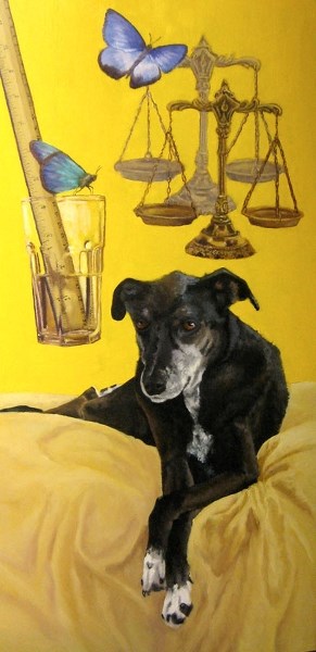 Fr. Douglas&#8217;s painting in which he ponders the age-old question: &quot;is the glass half-full or half-empty?&quot; His exhibit &#8216;Songs of the Soul&#8217; opens in