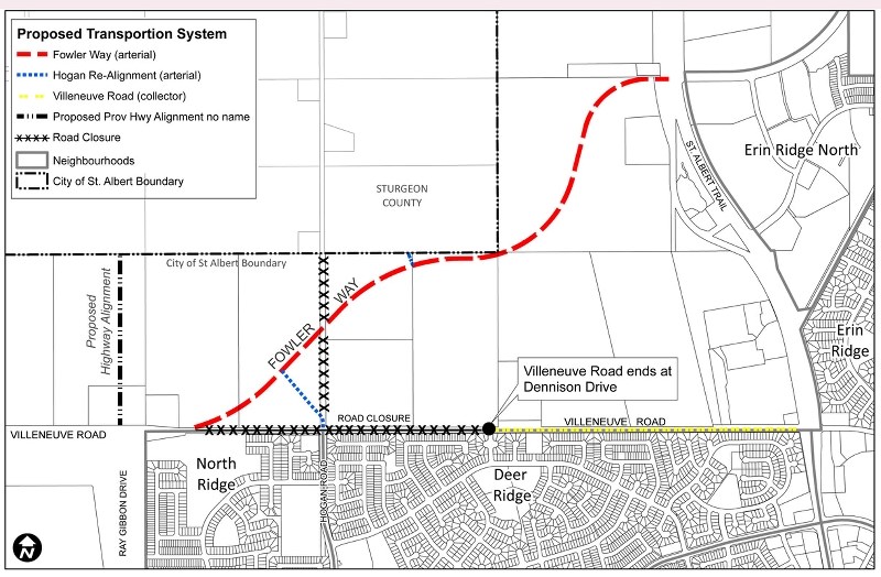 A map of the proposed partial closure of Villeneuve Road and the addition of Fowler Way.