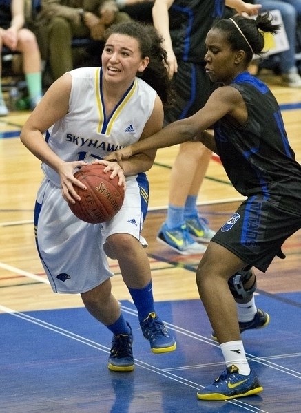 TOUGH TO STOP – Riki Steward dominated the paint for the St. Albert Skyhawks in Monday&#8217;s quarter-final against the Harry Ainlay Titans with a team-high 20 points in the 