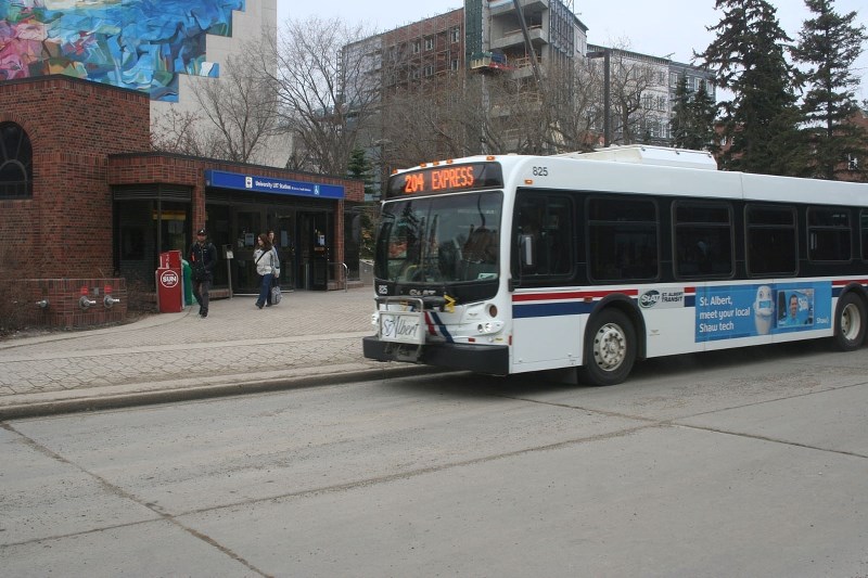 ON SCHEDULE – St. Albert bus 204 pulls into the university transit centre Thursday morning.