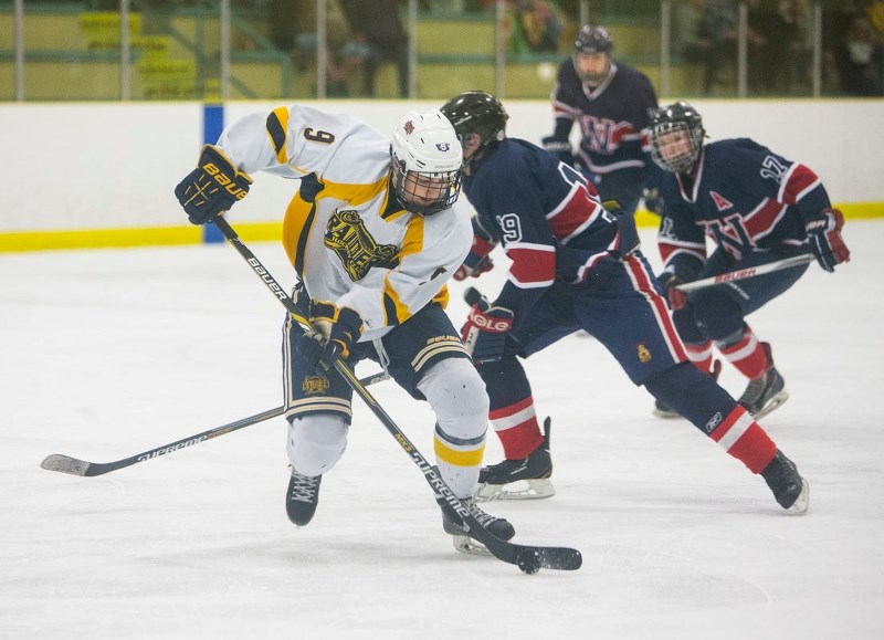 CRUSADERS MARCHING – Sam Milner and the St. Albert Crusaders skate into game four Saturday with a 2-1 series lead against the Peace River Royals in the best-of-five Fountain